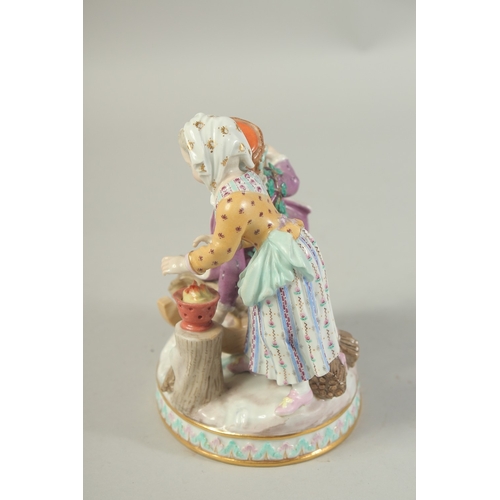 1070 - A MEISSEN GROUP EMBLEMATIC OF WINTER, first modelled by Carl Schoenheit. Circa. 1860.  14.5cm high. ... 