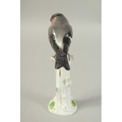 1073 - A MEISSEN BULLFINCH PERCHED ON A TREE STUMP first modelled by  Joachim Kaendler Circa. 1880.  20.3cm... 