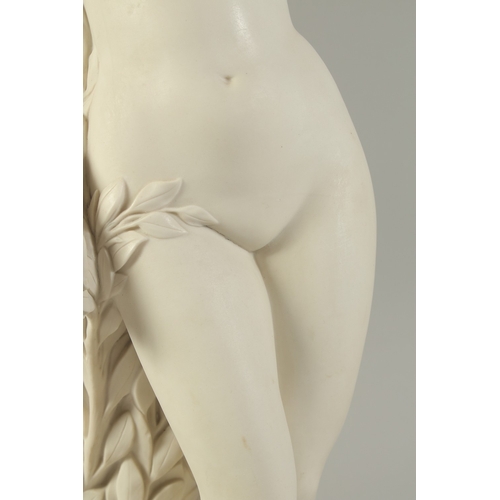 1137 - A MARSHALL AND WOOD COPELAND PARIAN FIGURE OF DAPHNE, standing naked on a circular base. 23ins high.... 