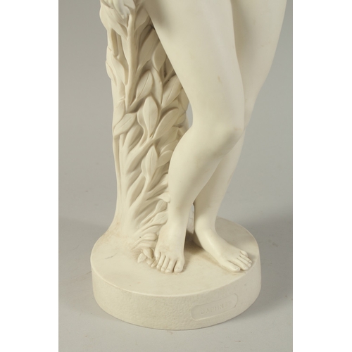 1137 - A MARSHALL AND WOOD COPELAND PARIAN FIGURE OF DAPHNE, standing naked on a circular base. 23ins high.... 