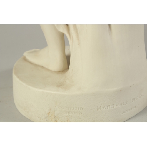 1137 - A MARSHALL AND WOOD COPELAND PARIAN FIGURE OF DAPHNE, standing naked on a circular base. 23ins high.... 