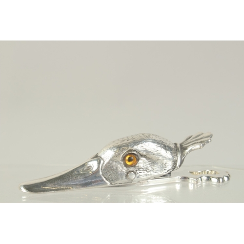 1459 - A SILVER PLATED DUCK LETTER PAPER CLIP.