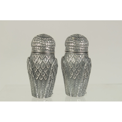 1461 - A PAIR OF OWL SILVER PLATED SALT AND PEPPERS.2.75ins.