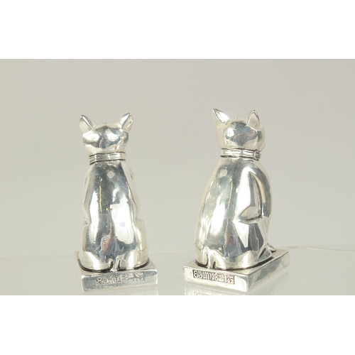 1464 - A PAIR OF SILVER PLATED BULL DOG SALT AND PEPPERS.