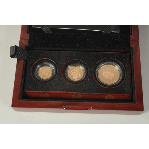 1466 - THE ROYAL MINT. THE SOVEREIGN 2014 THREE COIN PREMIUM GOLD PROOF SET. No. 169. Double sovereign, sov... 