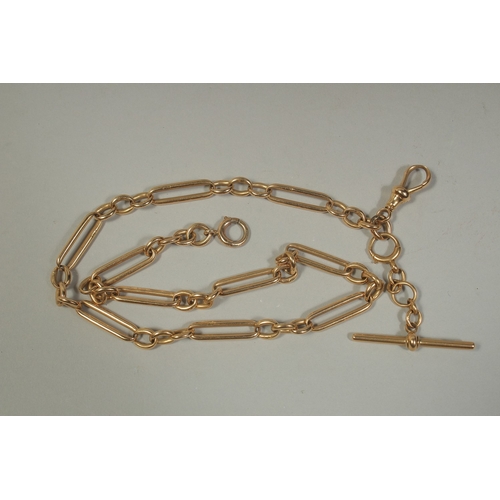 1475 - AN 18CT GOLD CHAIN (WATCH GUARD) 18ins long. Stamped: 18ct.   Maker: W & S.. Weight: 48gms.