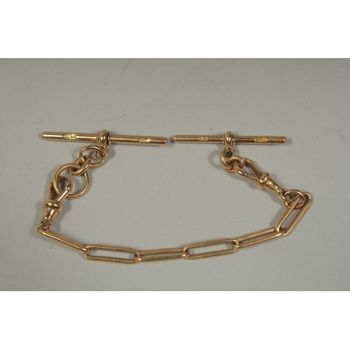 1476 - AN 18CT GOLD CHAIN (WATCH GUARD) 7ins long. Stamped: 18ct.   Maker: W & S.. Weight: 23gms.