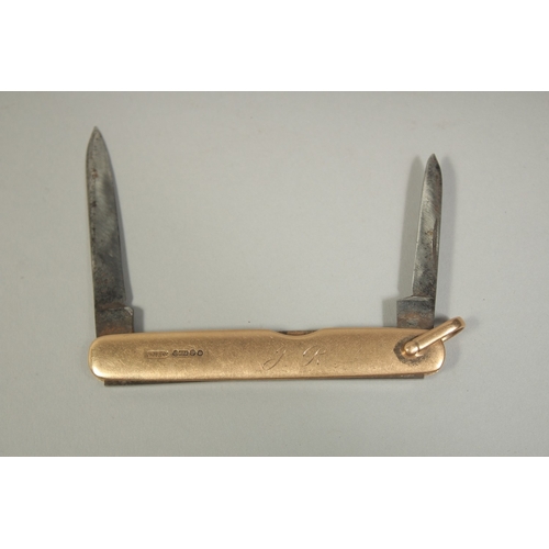 1477 - A 15CT GOLD POCKET KNIFE stamped: 15 & .625. Maker: S Morden & Co.  3ins long.