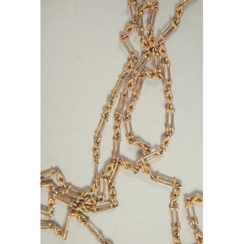 1479 - A DELICATE LONG GOLD CHAIN.  54ins long. Weight: 25gms.