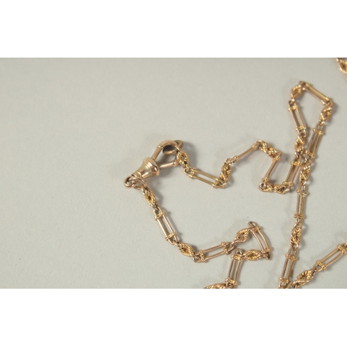 1479 - A DELICATE LONG GOLD CHAIN.  54ins long. Weight: 25gms.