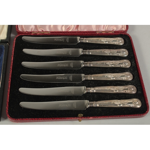 1793 - A SET OF SIX SILVER HANDLED TEA KNIVES AND SIX BEAN END COFFEE SPOONS, both cased.