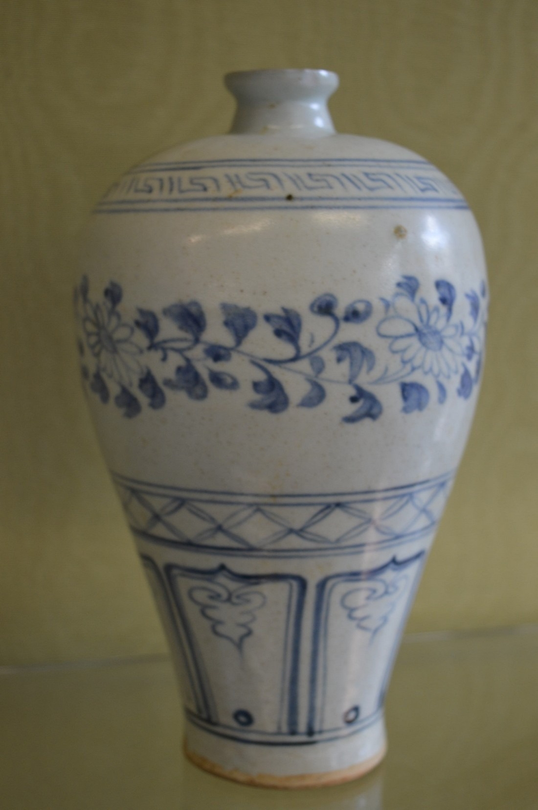 A Chinese Blue And White Decorated Meiping Shape Vase.