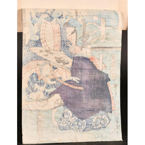 1 - 19TH Century Japanese School, possibly Seki Sanjuro, a nobleman with courtiers, woodcut, 14.5