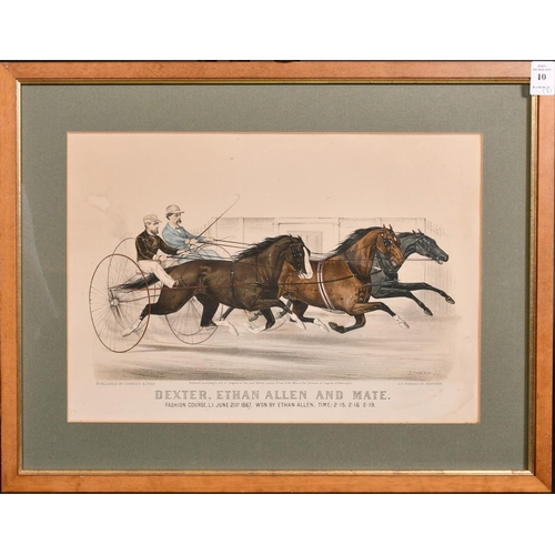 10 - Currier and Ives (Publisher), three 19th Century hand coloured lithographs of trotting and racing su... 