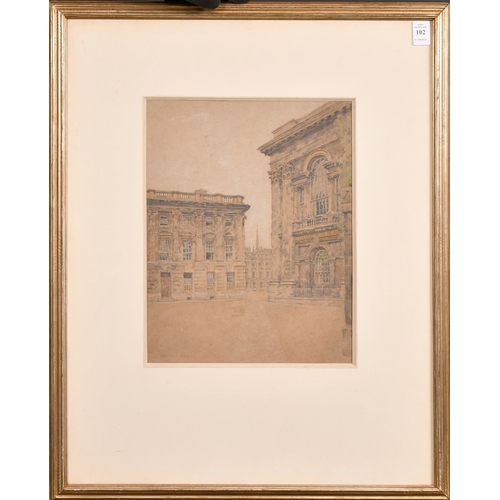 102 - Bernard Cecil Gotch (1876-1973), a corner of a quadrangle, possibly Oxford, watercolour, signed, 13.... 