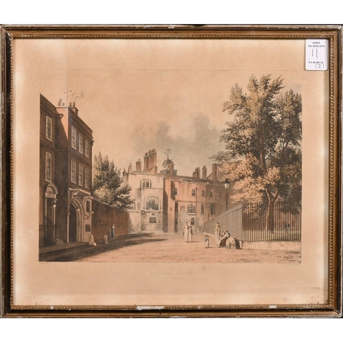 11 - Bennett after Westall, 'Charterhouse from the playground', (cricketing scene), hand coloured aquatin... 