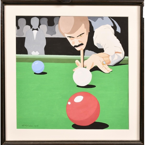 117 - Ted Robinson, Willie Thorne addressing the cue ball, gouache, signed and dated 1976, 12