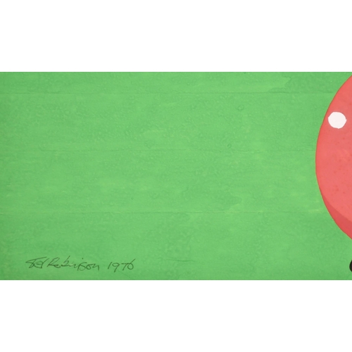 117 - Ted Robinson, Willie Thorne addressing the cue ball, gouache, signed and dated 1976, 12