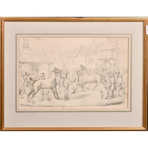 118 - J. F. Herring Junior, a horse fair, pencil drawing, signed and inscribed and indistinctly dated, 9.7... 