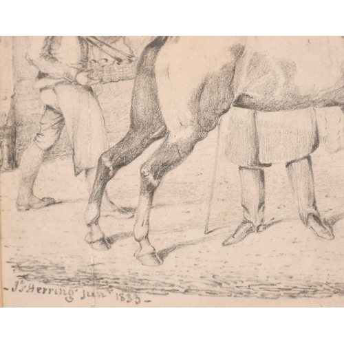 118 - J. F. Herring Junior, a horse fair, pencil drawing, signed and inscribed and indistinctly dated, 9.7... 