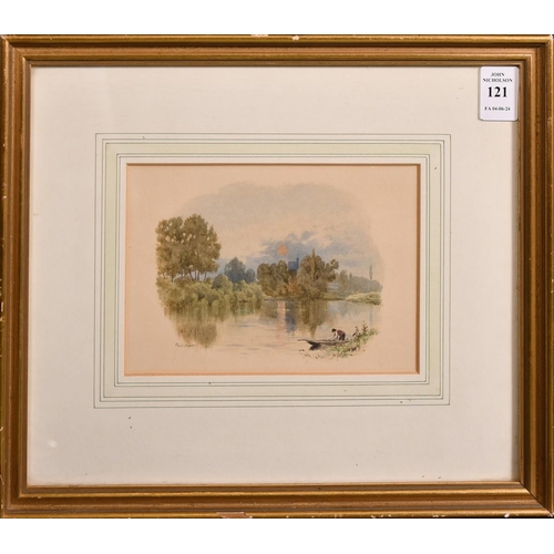 121 - F. G. Coleridge (1840-1925), figure on a punt at dusk, watercolour, signed, 4.75