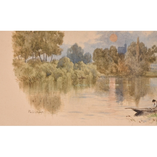 121 - F. G. Coleridge (1840-1925), figure on a punt at dusk, watercolour, signed, 4.75