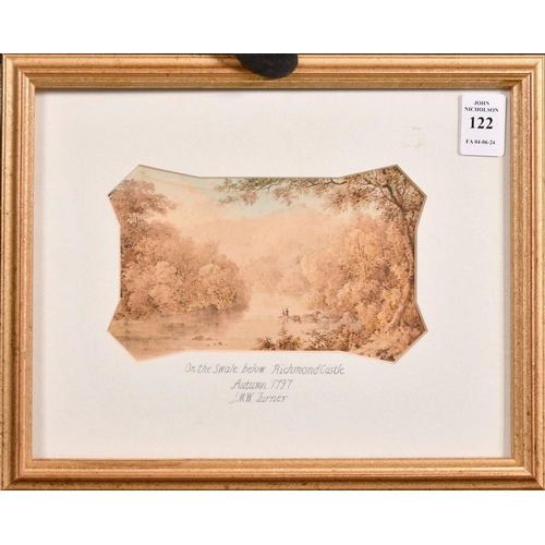 122 - Circle of J M W Turner, 'On the Swale below Richmond Castle', watercolour, 4