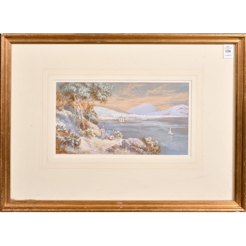 126 - Charles Rowbotham (1856-1921), figures gathered overlooking the Bay of Naples, watercolour and bodyc... 