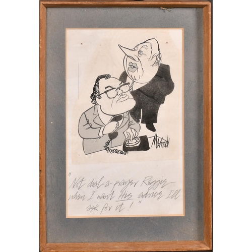 141 - Kenneth Mahood, a political cartoon featuring Edward Heath, ink, signed, 6.25