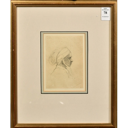 154 - Henry Winslow (1874-1955), a head study of a female figure in profile, charcoal, with a signed lette... 