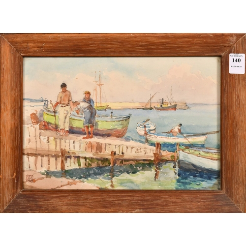 158 - Early 20th Century, possibly Cornish School, fishermen preparing their boat, watercolour, signed wit... 