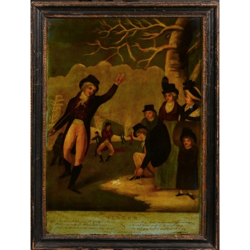 16 - J. Staton (publisher), A Georgian colour printed reverse mezzotint on glass depicting Autumn, 14