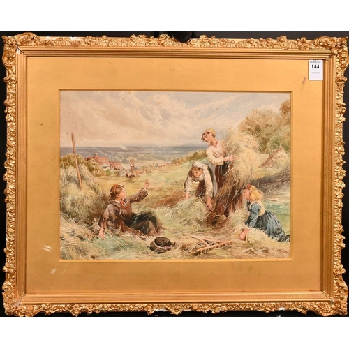 162 - W. E. Coleman, 19th Century, young women harvesting with a landscape view beyond, watercolour, signe... 