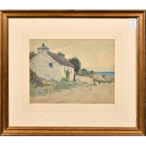 171 - John McDougal (1851-1945), a pair of watercolour paintings of female figures by cottages in a coasta... 