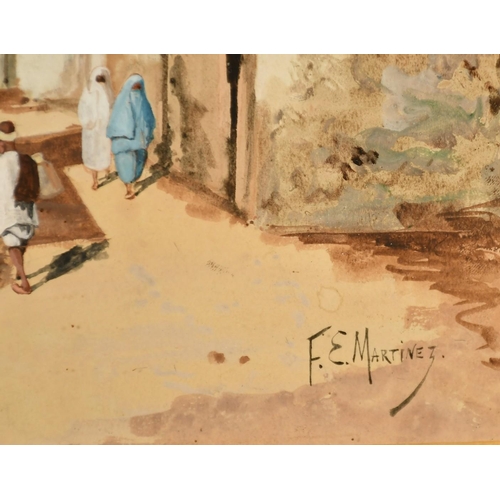 172 - F. E. Martinez (Circa 1900), a pair of watercolour scenes of North African figures amongst city buil... 