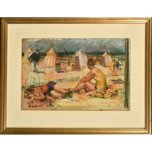 174 - James Grant (20th Century), female figures on a beach, pastel, inscription verso, 13.5