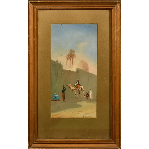 175 - John Coulson (19/20th Century), a pair of oil on board scenes of figures and camels in a North Afric... 