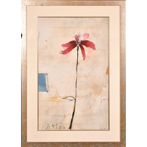 179 - Manner of Cy Twombly, 20th Century, a study of a red flower, mixed media mostly acrylic, indistinctl... 