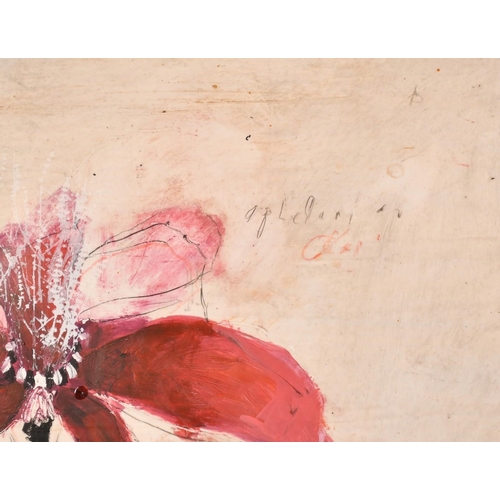 179 - Manner of Cy Twombly, 20th Century, a study of a red flower, mixed media mostly acrylic, indistinctl... 