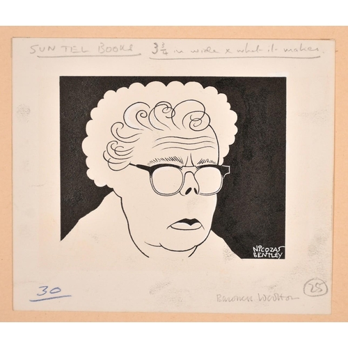 183 - Nicolas Clerihew Bentley (1907-1978), an ink caricature of Baroness Wootton, signed, sheet size 6