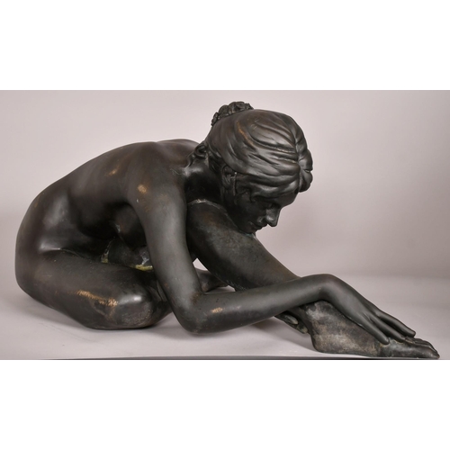 187 - David Mackay-Harrison (b. 1941), Australian, a seated female nude stretching forward, bronze, signed... 