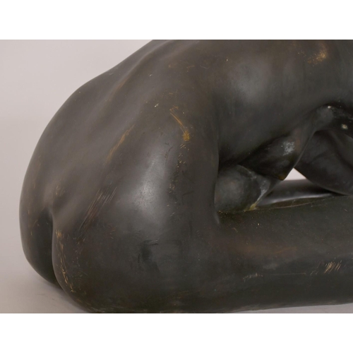 187 - David Mackay-Harrison (b. 1941), Australian, a seated female nude stretching forward, bronze, signed... 