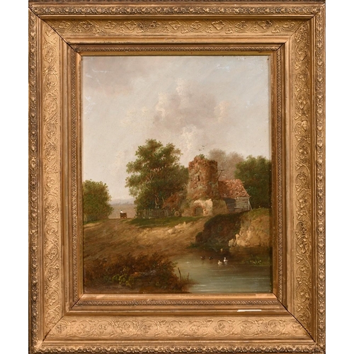 194 - Patrick Nasmyth (1787-1831), figure on a cart by a building with ducks in a pond in the foreground, ... 