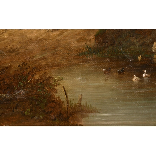 194 - Patrick Nasmyth (1787-1831), figure on a cart by a building with ducks in a pond in the foreground, ... 