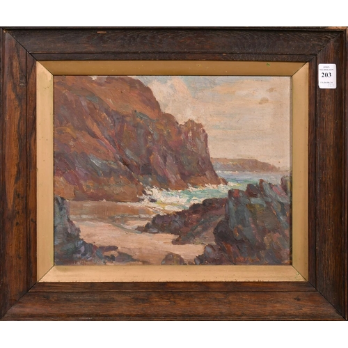 203 - Garstin Cox, a pair of scenes of Cornish Coves, probably Kynance, oil on board, signed, each 10