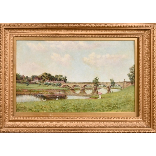 205 - Tom Sheffield, English School, Circa 1904, 'Eden Bridge, Carlisle', a view of female figures by a ri... 