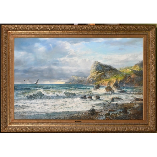 211 - Mikhail Anatolyevich, 20th Century, a coastal view with seagulls, oil on canvas, inscribed verso in ... 