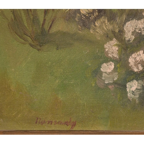 212 - Early 20th Century Continental School, a lake view with trees and bushes in blossom, oil on canvas, ... 