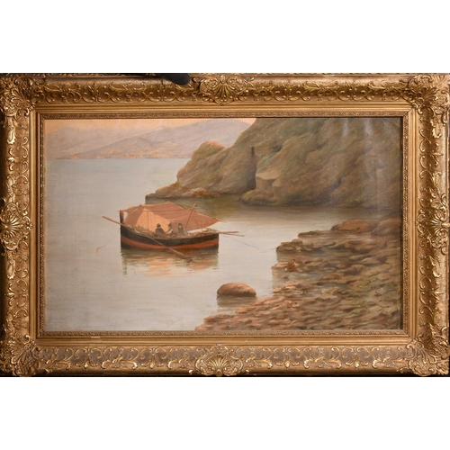 216 - A. Andre, 19th Century, figures fishing in a Luzzu off the coast of Malta, oil on canvas, signed, 14... 