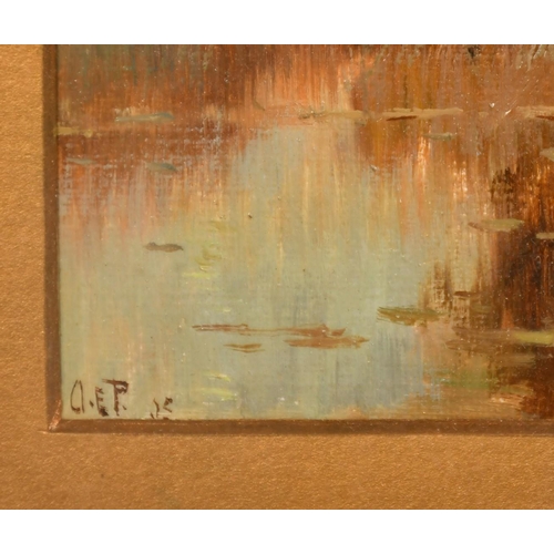 219 - Albert Ernest Proctor, Circa 1905, a pair of landscape scenes, morning and dusk, oil on board, signe... 